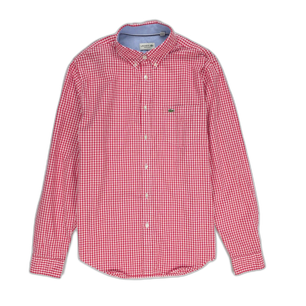 NWT Lacoste Regular Fit Check Sport Shirt Goji Red White Plaid Preppy Academia - Picture 2 of 11